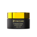 A jar of Lovaiceland C Vitamin Cream with Aloe Vera and green tea, labeled as hydrating and anti-aging, in a black and gold color scheme, containing 50 ml of the product.